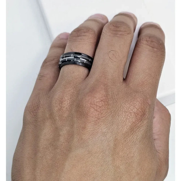 Tungsten & Ceramic Wedding Band SZ 9 - Picture 6 of 7